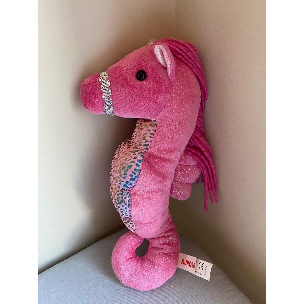 Aurora Seahorse Plush Pink Horse Stuffed Animal Sparkly Purple Belly Shiny sku3
